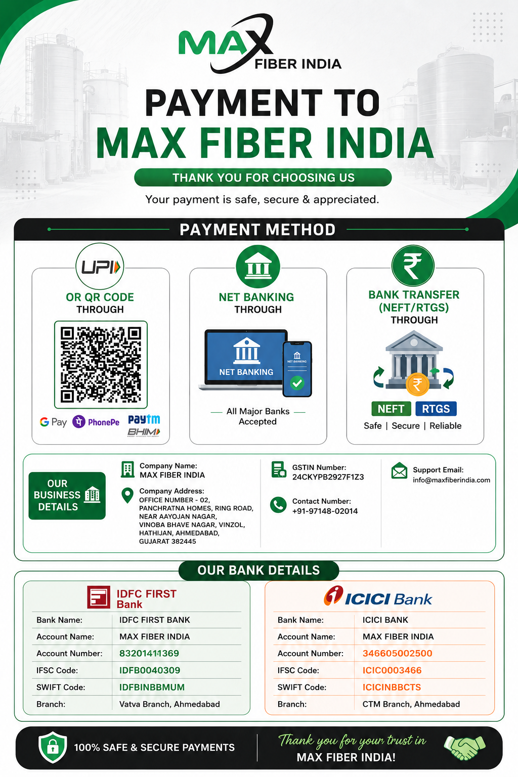 PAYMENT TO MAX FIBER INDIA